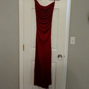 Gorgeous red strapless maxi dress with slit